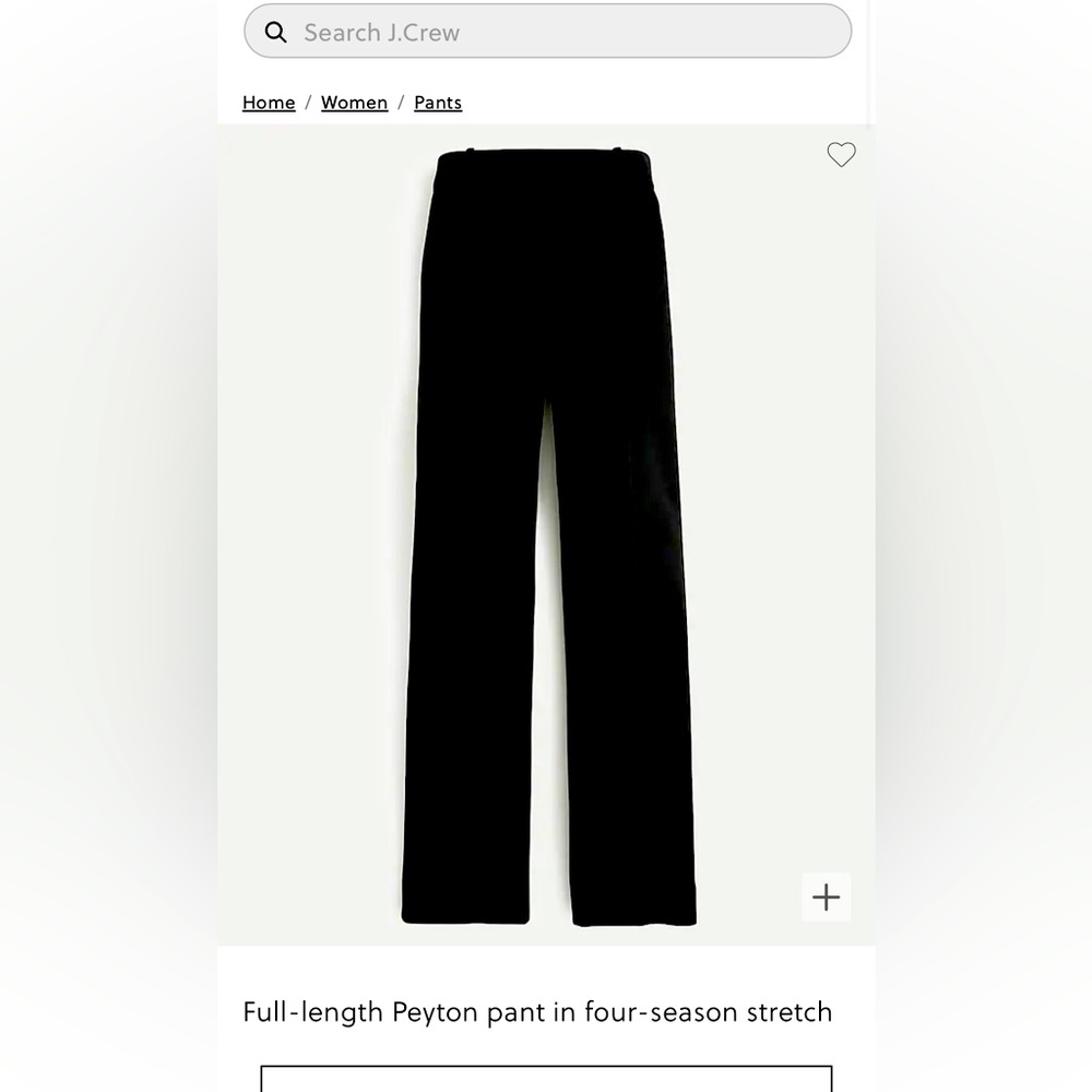 J CREW Peyton Pant in 4 Season Stretch Size 10. NWT